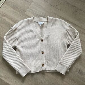 Time and Tru Cream Cropped Ribbed Cardigan Sweater
